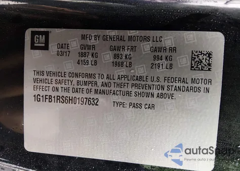 2017 Chevrolet Camaro 1Lt z USA, uszkodzony, nr VIN 1G1FB1RS6H0197632